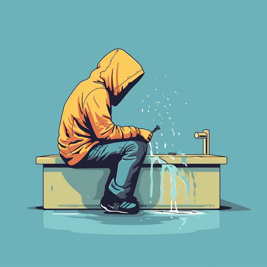 Rinsing a surf hoodie under a faucet